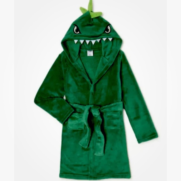 Green Dinosaur Hooded Fleece Cover Up, Robe XS (4-5) NEW - Picture 1 of 9